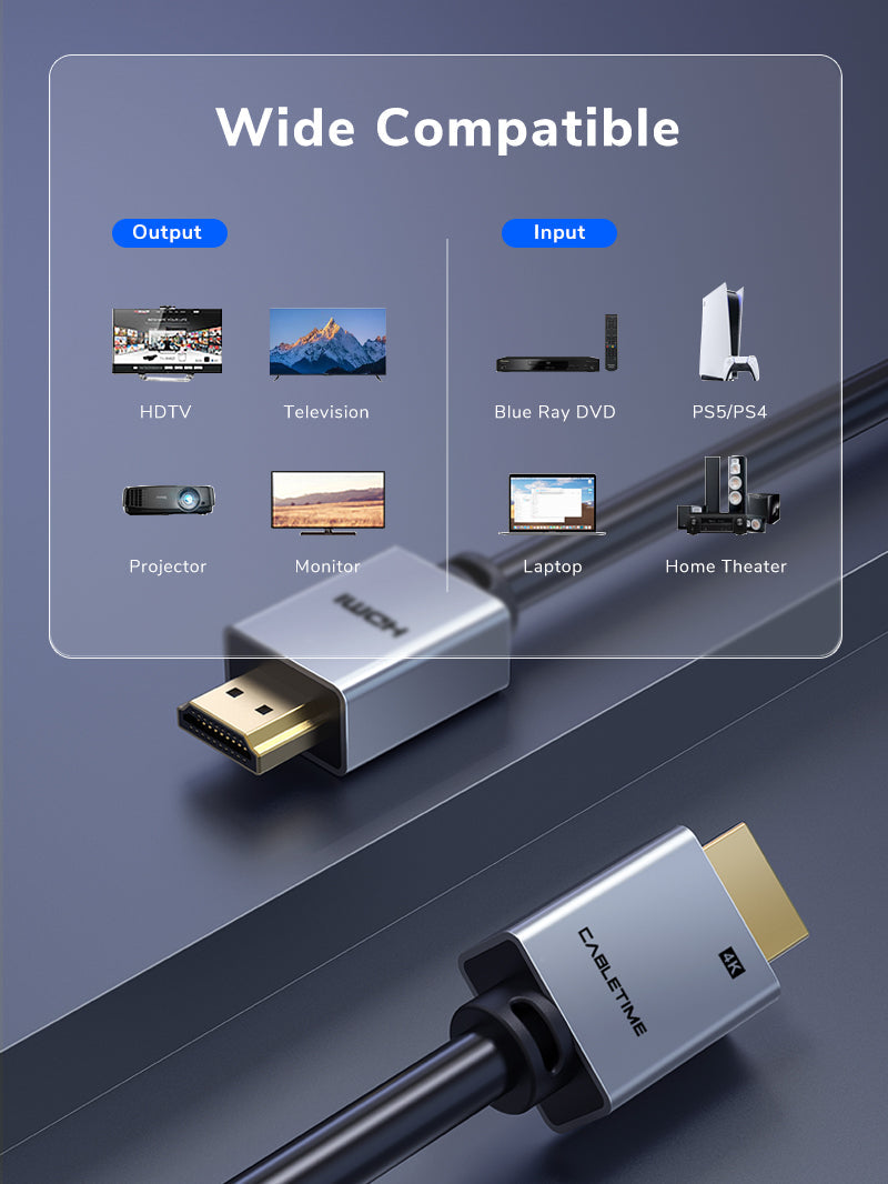 CABLETIME Gold Plated HDMI 2.0 Cable 4K 60Hz for PS4 TV