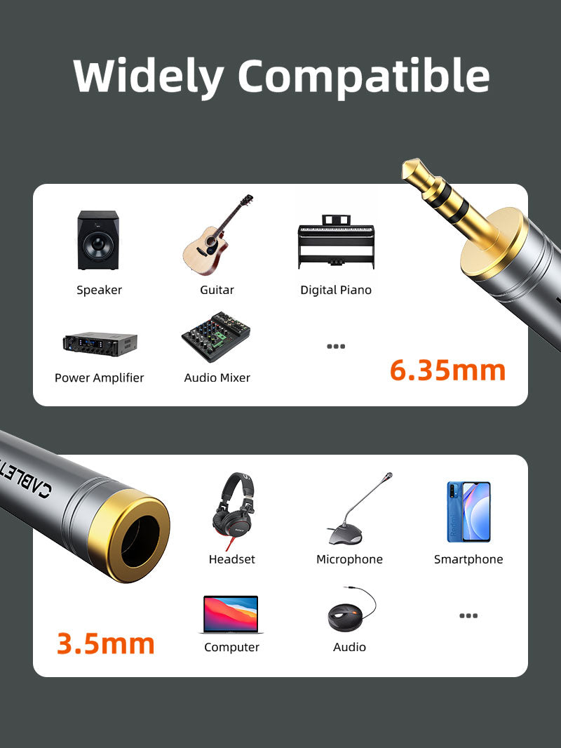 CABLETIME 3.5mm Male to 1/4 inch Female Stereo Audio Adapter for Headphone, AMP, Guitar & Audio Mixer