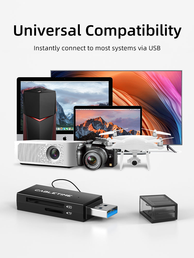 CABLETIME Portable USB 3.0-A to SD / Micro SD Card Reader – CD41G