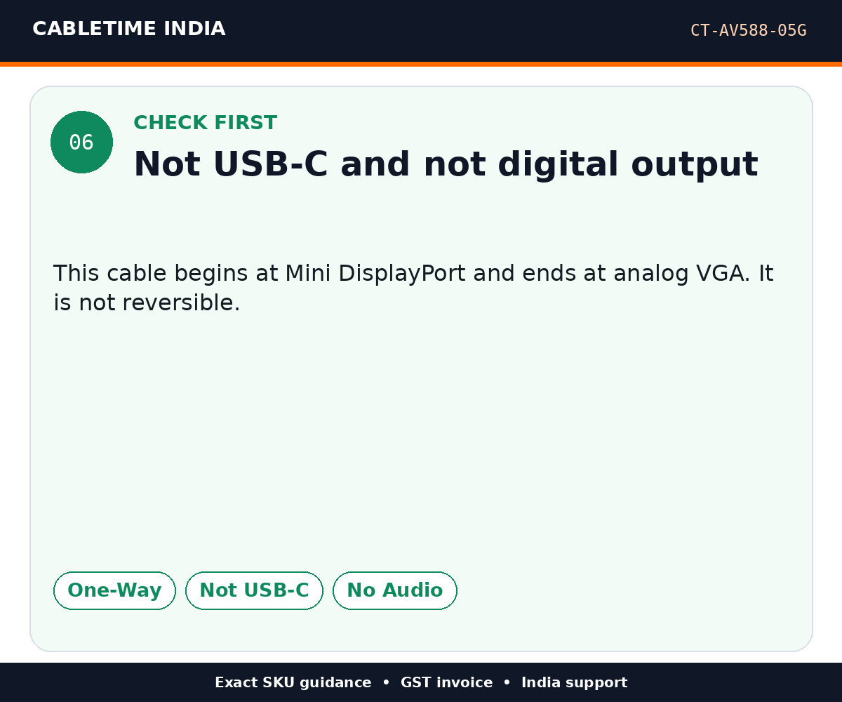 CABLETIME CT-AV588-05G — Check first — Not USB-C and not digital output