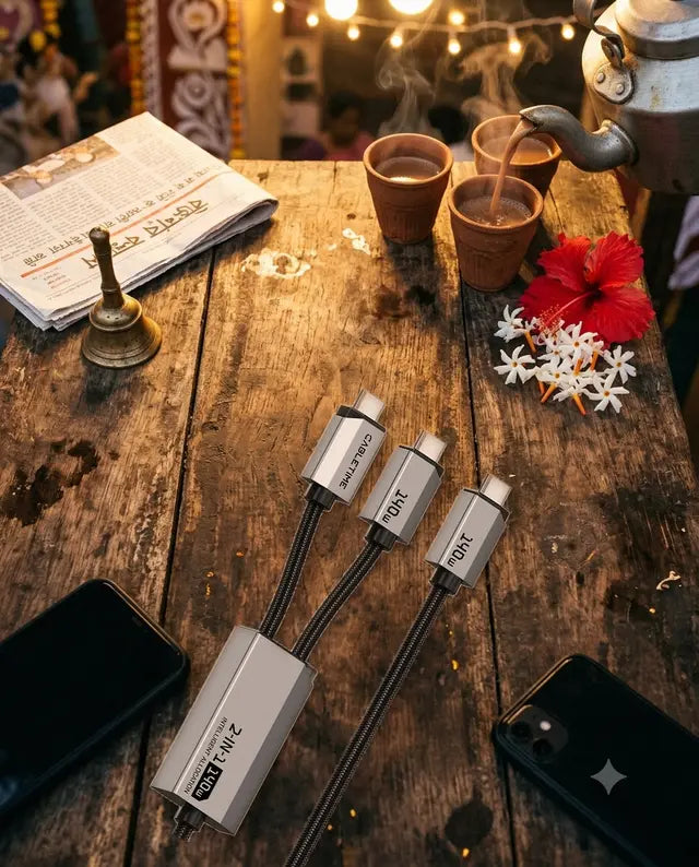 2-in-1 USB-C 140W Charging Cable in a festive scene