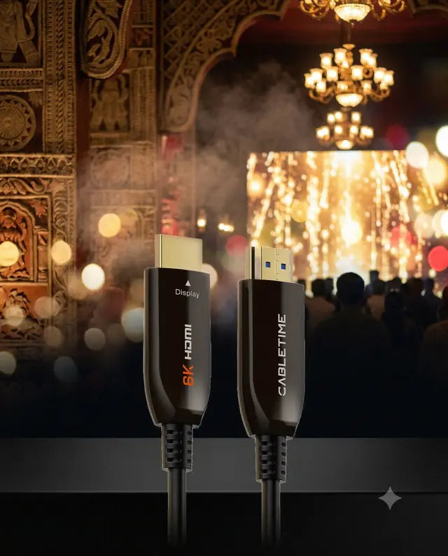 Fibre Optic HDMI 2.1 Cable (AOC) in a festive scene