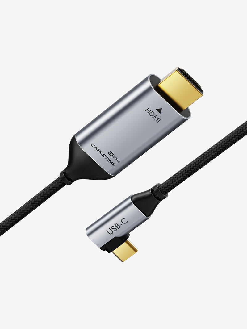 CABLETIME USB-C to HDMI Cable 4K 60Hz Right Angle for MacBook Pro, model CC11K, SKU CT-C160-PU31-CMRHD1-S1.8.