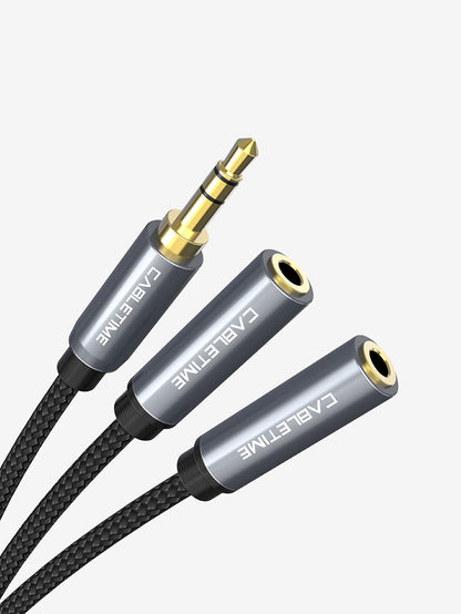 CABLETIME 3.5mm Male to Dual RCA Female Audio Cable Y Adapter, Gold-Plated HiFi Audio Splitter