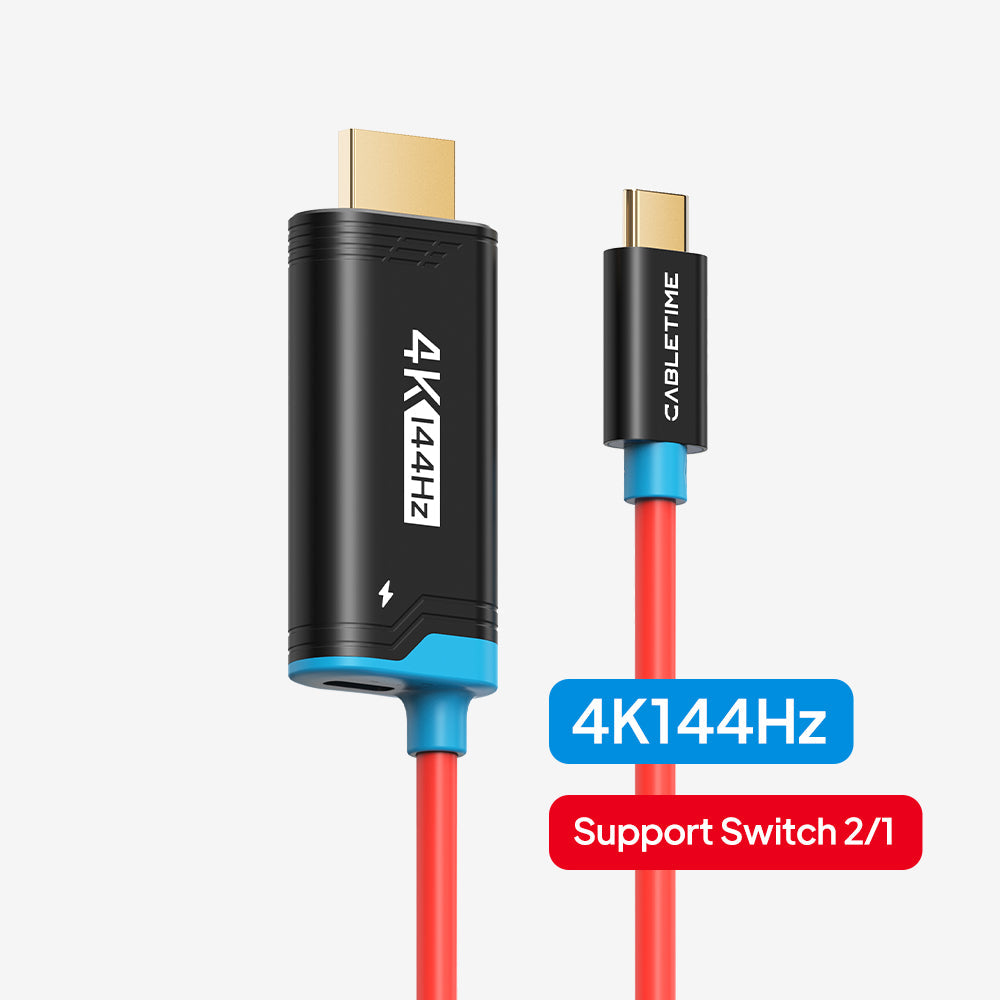 CABLETIME 4K60Hz USB C to HDMI Adapter Cable for Nintendo Switch 2 Mini Dock with PD100W, model CC16L, SKU CT-CMHD4P-PB2