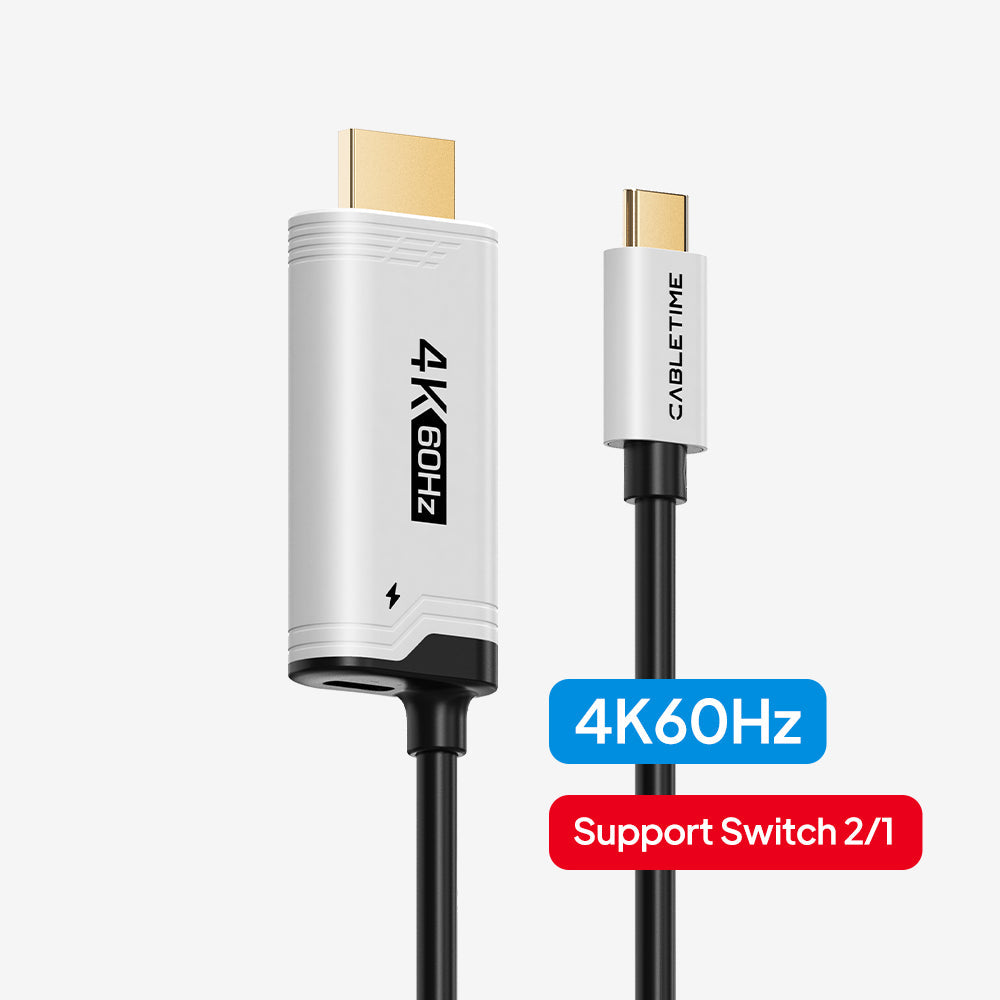 CABLETIME 4K60Hz USB C to HDMI Adapter Cable for Nintendo Switch 2 Mini Dock with PD100W, model CC16L, SKU CT-CMHD4P-PB2