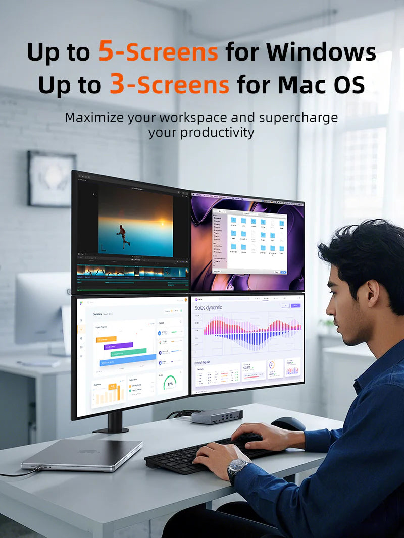 Cable Time 20 IN 1 DisplayLink Thunderbolt 4 Docking Station Triple Monitor for Macbook Pro (TB20G)