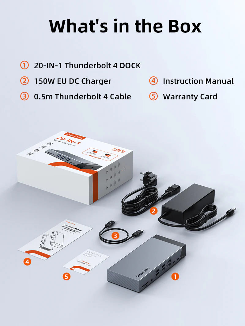 Cable Time 20 IN 1 DisplayLink Thunderbolt 4 Docking Station Triple Monitor for Macbook Pro (TB20G)