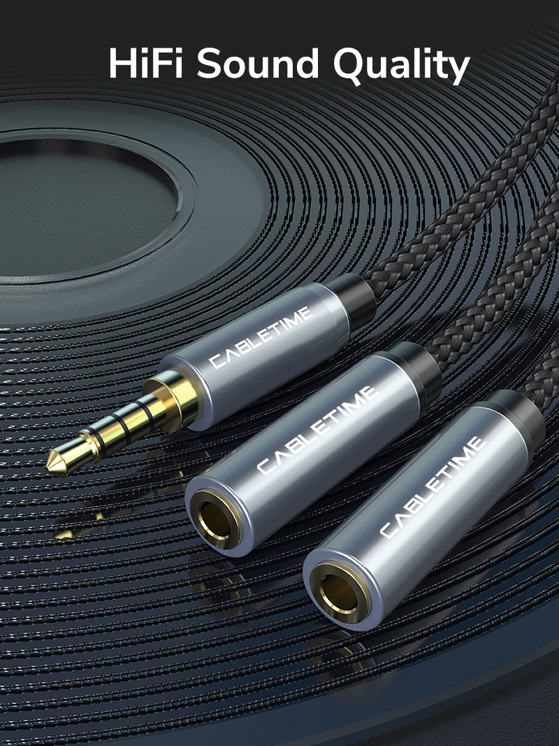 CABLETIME 3.5mm Male to Dual RCA Female Audio Cable Y Adapter, Gold-Plated HiFi Audio Splitter