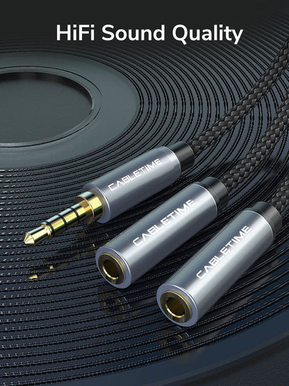 CABLETIME 3.5mm Male to Dual RCA Female Audio Cable Y Adapter, Gold-Plated HiFi Audio Splitter