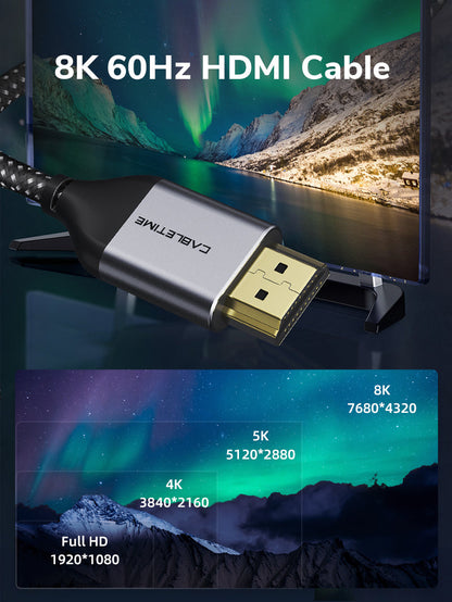 CABLETIME Ultra-Thin HDMI 2.1 Cable, 48Gbps, 8K@60Hz / 4K@120Hz, 1m / 2m | CT-AV540-HE21G(C8K)-B