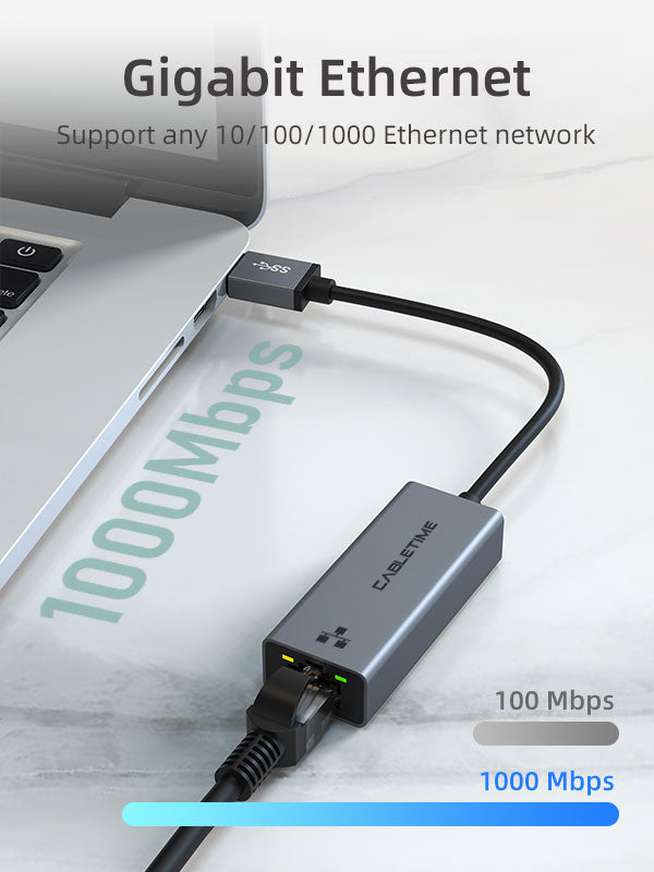 CABLETIME USB 3.0 to Gigabit Ethernet Adapter 1000Mbps RJ45 | CT-AML1000-AG