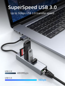 CABLETIME USB 3.0 3-Port Hub with Gigabit Ethernet Adapter – CB55G