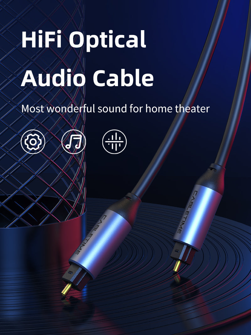 CABLETIME Premium Toslink Optical Cable for Soundbar, TV, Amplifier, DVD & Home Theater – 1m / 2m / 3m / 5m