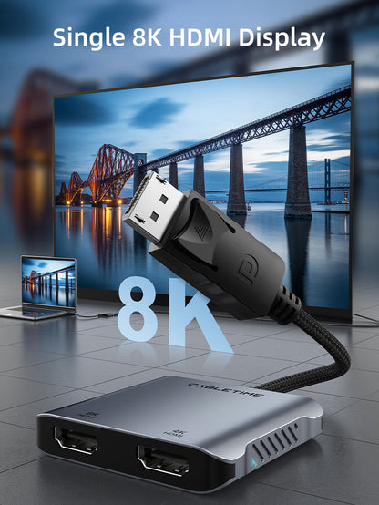 CABLETIME DisplayPort to Dual HDMI Adapter, Dual 4K@60Hz & 8K@30Hz, MST | CT-DM2H8K-AG - image 3