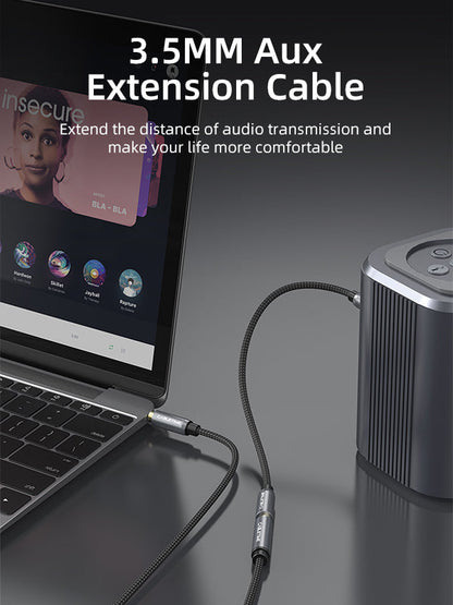 CABLETIME 3.5mm Male to Female AUX Audio Extension Cable, Gold-Plated Nylon Braided Stereo Extension Cable