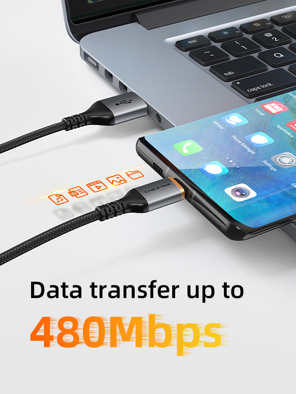 CABLETIME 3A USB-C cable 480Mbps data transfer