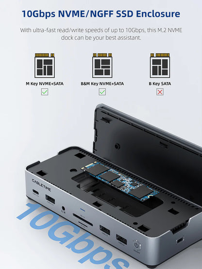 Cabletime 8K USB Laptop Docking Station Dual HDMI Three Monitors for ASUS Dell MacBook (CB14S)