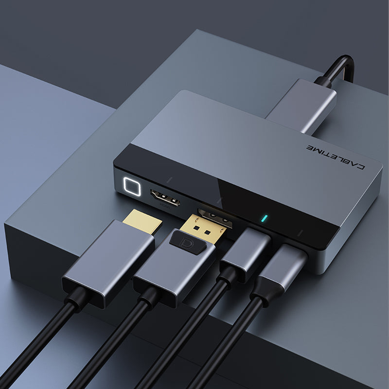 CABLETIME 4-in-1 4K@60Hz HDMI Auto Presentation Switcher, USB-C / HDMI / DP / Mini DP to HDMI