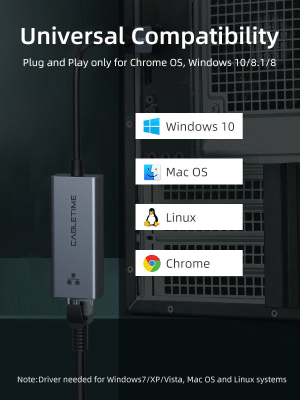 CABLETIME USB 3.0 to Gigabit Ethernet Adapter 1000Mbps RJ45 | CT-AML1000-AG