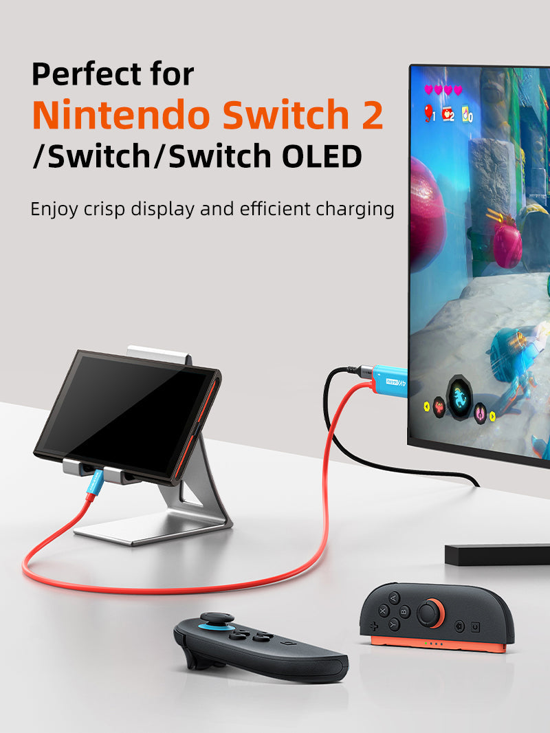 CABLETIME Nintendo Switch 2 Travel Dock 4K144Hz USB-C to HDMI Cable with 100W PD Charging, models CC25L / CC26L, SKUs CT-CMHD4P-PBU2 / CT-CMHD4P-PBA2