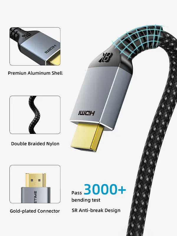 CABLETIME 8K HDMI 2.1 Cable 48Gbps Braided
