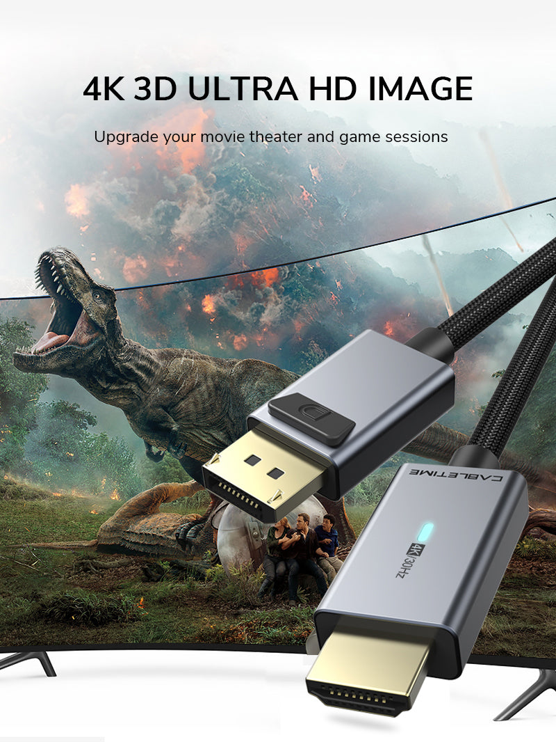 CABLETIME DisplayPort to HDMI cable 4K 30Hz performance