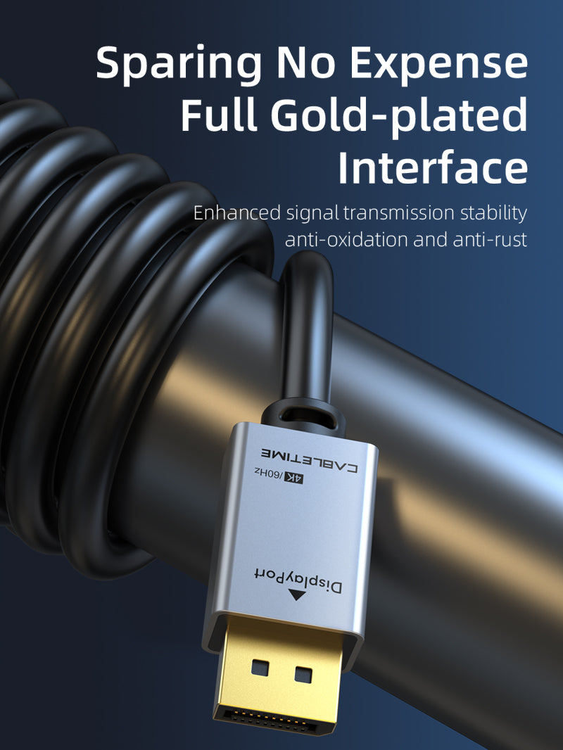 CABLETIME premium DisplayPort cable aluminium connector construction