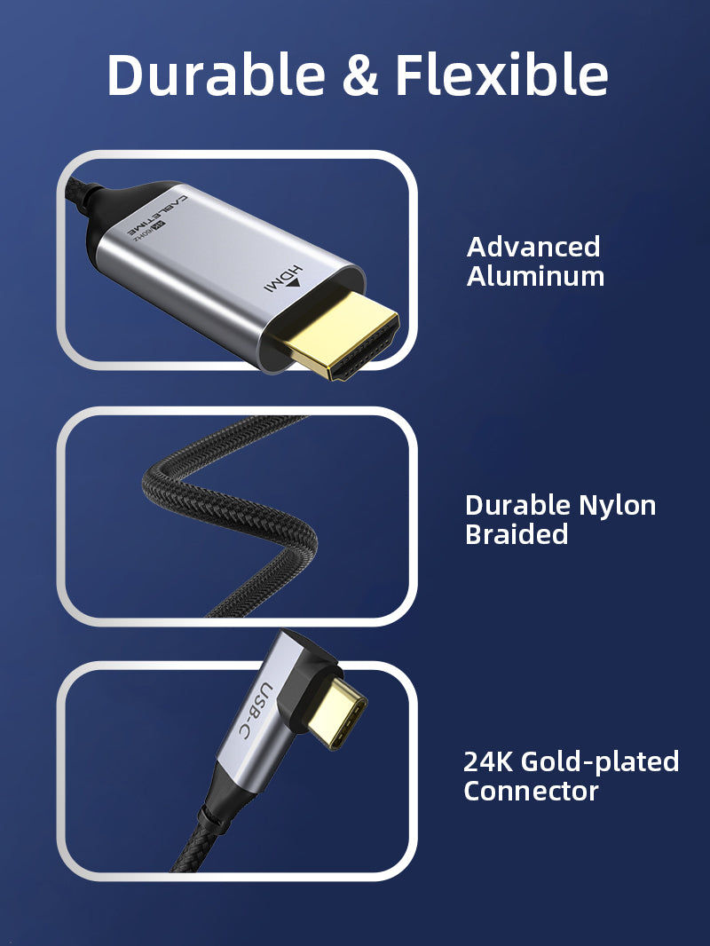 CABLETIME USB-C to HDMI Cable 4K 60Hz Right Angle for MacBook Pro, model CC11K, SKU CT-C160-PU31-CMRHD1-S1.8.