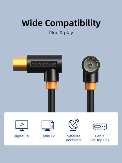 CABLETIME 9.5mm Male to Female TV Antenna Coaxial Cable, 75Ω, 1m–3m | CT-AV101-10-W