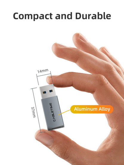 CABLETIME USB 3.0 A Male to USB-C Female OTG Adapter, model CP77G, SKU CT-C160-PU33-CFAM(OTG)-AS