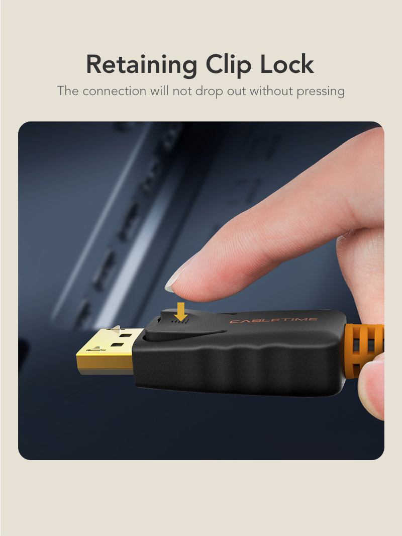 CABLETIME DisplayPort cable gold-plated connector construction