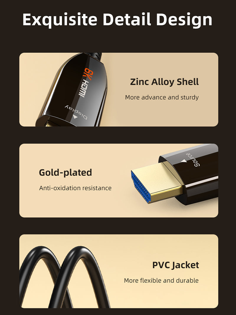 CABLETIME AOC Active Fiber Optical HDMI 2.1 Cable 8K 60Hz 48Gbps HDR
