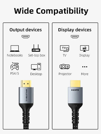 CABLETIME 8K HDMI 2.1 Cable 48Gbps Braided