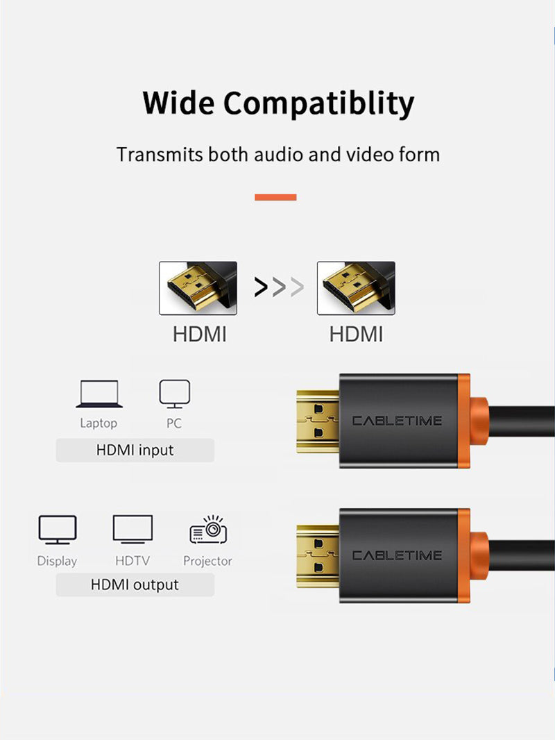 CABLETIME 4K 60Hz HDMI 2.0 Cord Cable for Monitor PC TV
