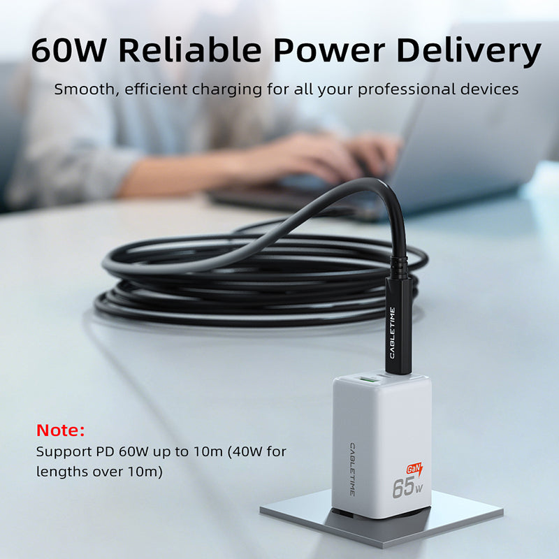 CABLETIME USB-C active optical cable Power Delivery and long-distance performance