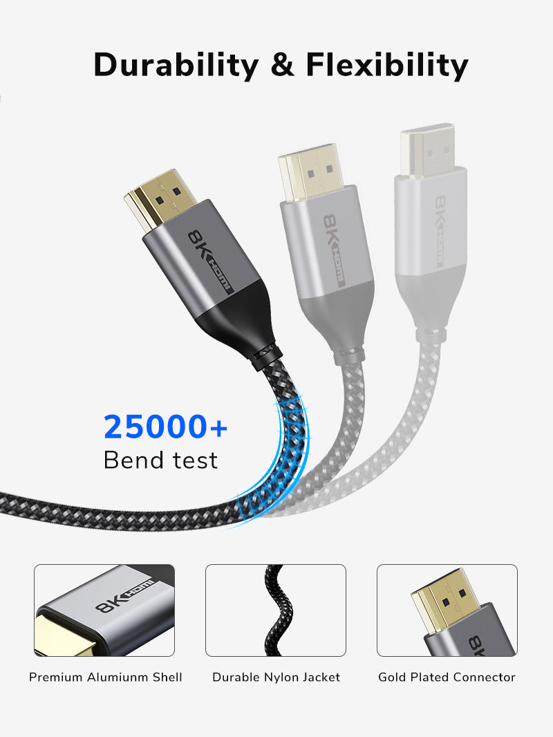 CABLETIME Ultra-Thin HDMI 2.1 Cable, 48Gbps, 8K@60Hz / 4K@120Hz, 1m / 2m | CT-AV540-HE21G(C8K)-B