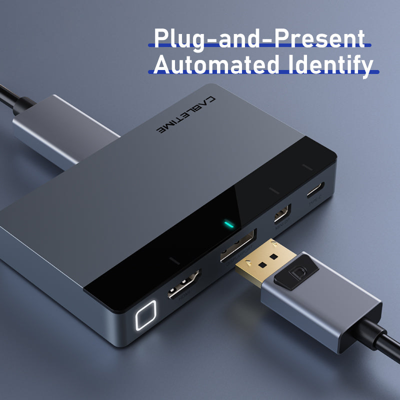 CABLETIME 4-in-1 4K@60Hz HDMI Auto Presentation Switcher, USB-C / HDMI / DP / Mini DP to HDMI
