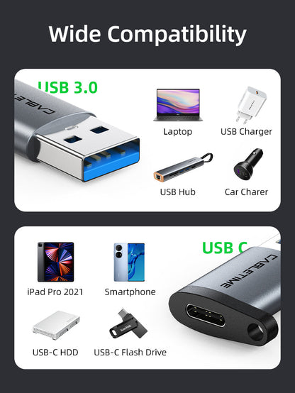 CABLETIME USB 3.0 A Male to USB-C Female OTG Adapter, model CP77G, SKU CT-C160-PU33-CFAM(OTG)-AS