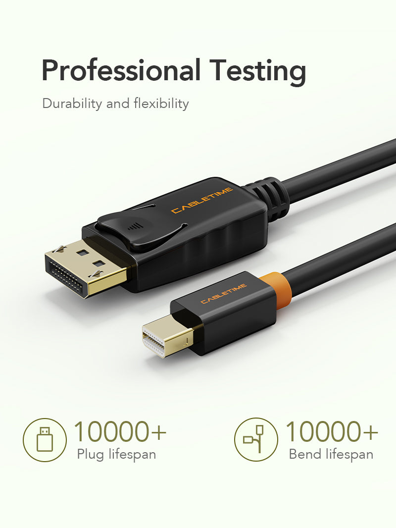CABLETIME Mini DisplayPort to DisplayPort cable durable PVC jacket