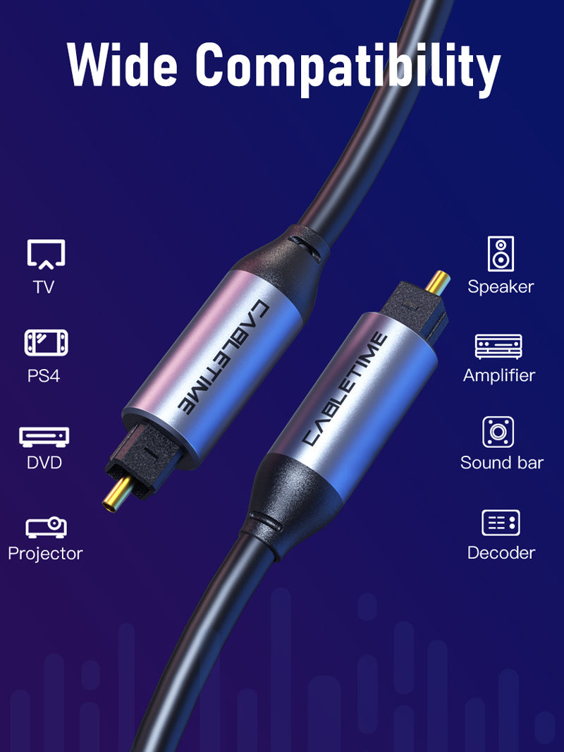 CABLETIME Premium Toslink Optical Cable for Soundbar, TV, Amplifier, DVD & Home Theater – 1m / 2m / 3m / 5m