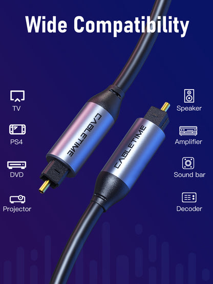 CABLETIME Premium Toslink Optical Cable for Soundbar, TV, Amplifier, DVD & Home Theater – 1m / 2m / 3m / 5m