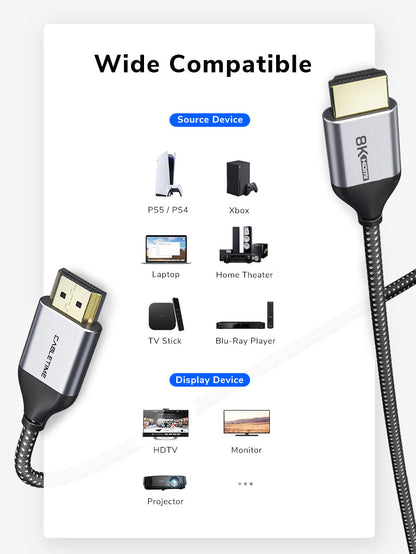 CABLETIME Ultra-Thin HDMI 2.1 Cable, 48Gbps, 8K@60Hz / 4K@120Hz, 1m / 2m | CT-AV540-HE21G(C8K)-B