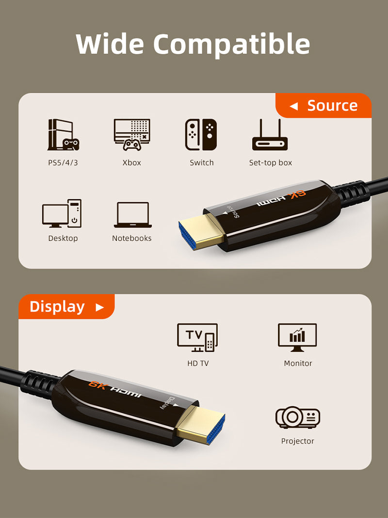 CABLETIME AOC Active Fiber Optical HDMI 2.1 Cable 8K 60Hz 48Gbps HDR