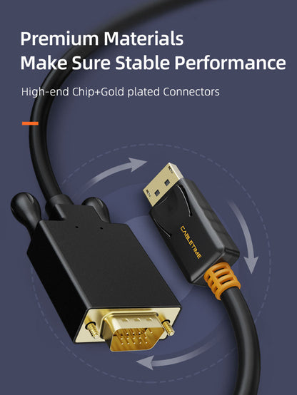 CABLETIME DisplayPort to VGA cable mirror and extended modes
