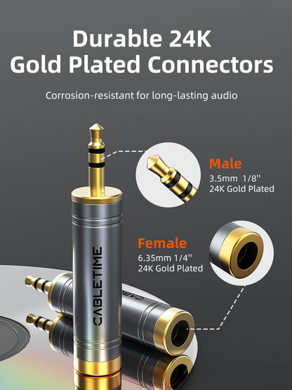 CABLETIME 3.5mm Male to 1/4 inch Female Stereo Audio Adapter for Headphone, AMP, Guitar & Audio Mixer