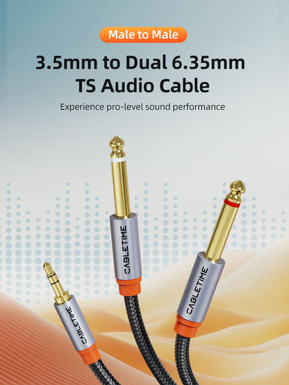 3.5mm TRS to Dual 6.35mm 1/4 TS Mono Y Splitter Audio Cable