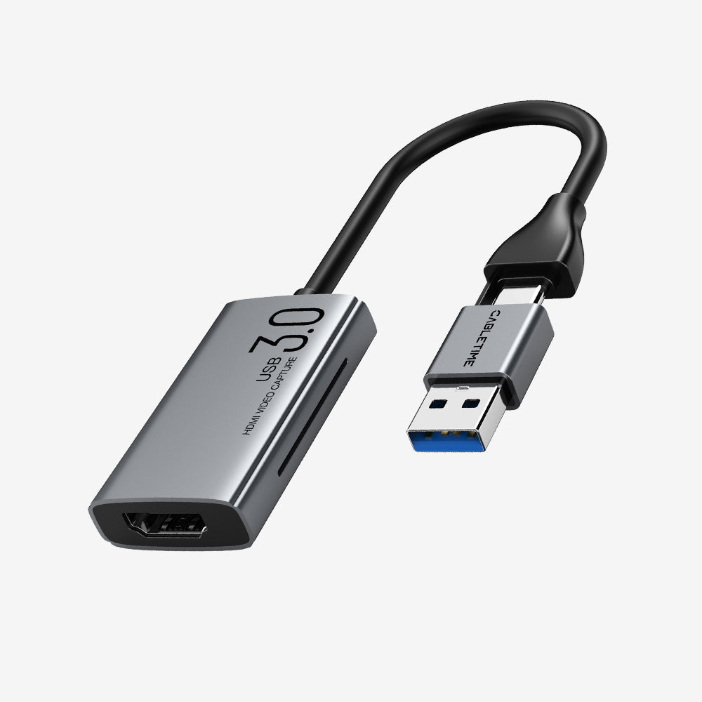 CABLETIME HDMI to USB / USB-C Video Capture Card 1080P60 with 4K30 Input for Nintendo Switch, Gaming & Live Streaming