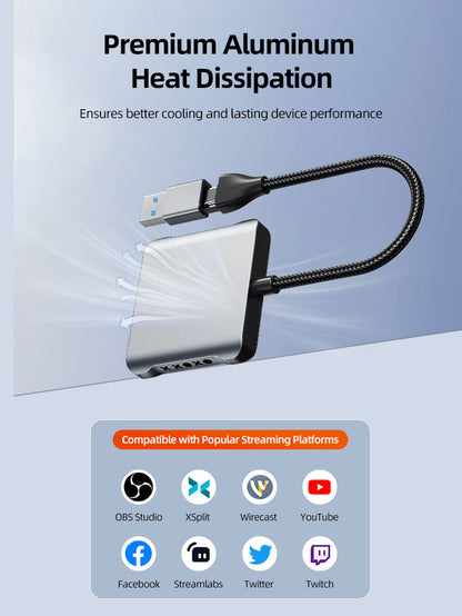 CABLETIME USB 3.0 HDMI Capture Card 1080P60 with 4K30Hz Loop Out, USB-A/USB-C Output, Mic Input & Audio Monitoring