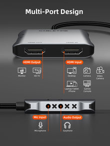 CABLETIME USB 3.0 HDMI Capture Card 1080P60 with 4K30Hz Loop Out, USB-A/USB-C Output, Mic Input & Audio Monitoring